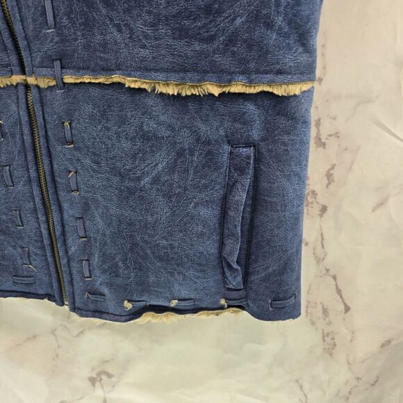 Cabelas Jacket Womens Large Blue Brown Faux Suede Fur Lined Sherpa Teddy Rustic - Picture 4 of 12